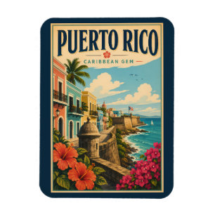 Ímã Ilustração da Costa de Porto Rico Arte de Viagem V