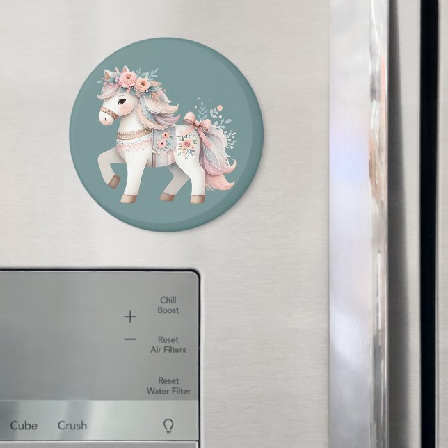 Imã Ilustração da Fantasia Floral Pastel Horse (In Situ (Fridge))