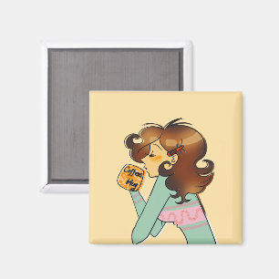 Imã Ilustração da Garota do Café Aconchegante da Manhã