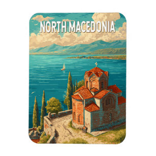 Ímã Ilustração da Macedônia do Norte Viagem Arte Vinta