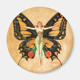 Imã Ilustração da Mulher Voando Borboleta Flapper