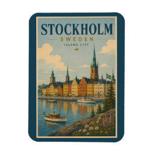 Ímã Ilustração da paisagem de Estocolmo Suécia Arte de