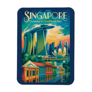 Ímã Ilustração da Paisagem de Singapura Arte de Viagem