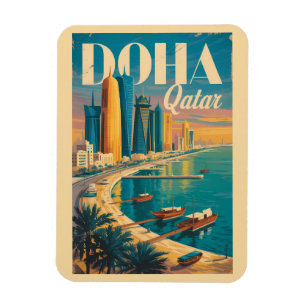 Ímã Ilustração da Paisagem Urbana de Doha Qatar Arte d