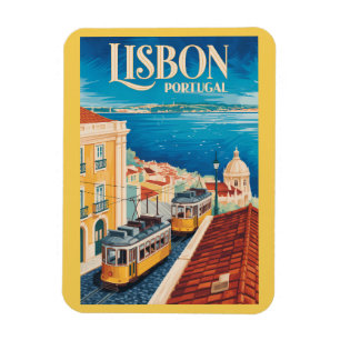 Ímã Ilustração da paisagem urbana de Lisboa Portugal A
