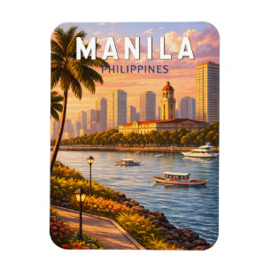 Ímã Ilustração da Paisagem Urbana de Manila Filipinas