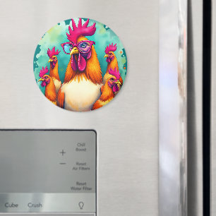 Imã Ilustração da Pop de Arte com Galo de Hipster Engr