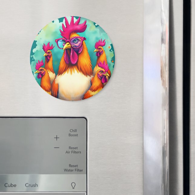 Imã Ilustração da Pop de Arte com Galo de Hipster Engr (In Situ (Fridge))