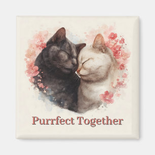 Imã Ilustração de Aquarela de Dois Gatos Nuzzling