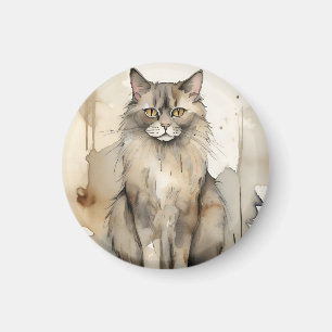 Imã Ilustração de Aquarela de Maine Coon