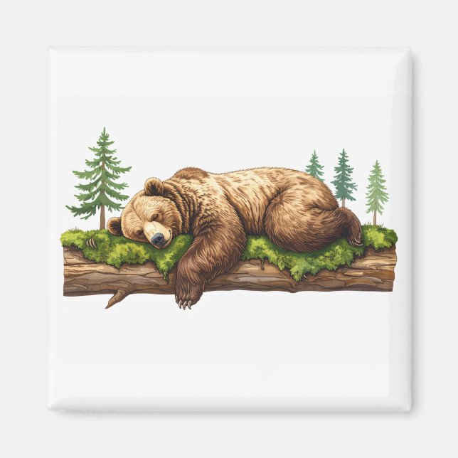 Imã Ilustração de Aquarela do Urso Dormindo Pacífico (Frente)