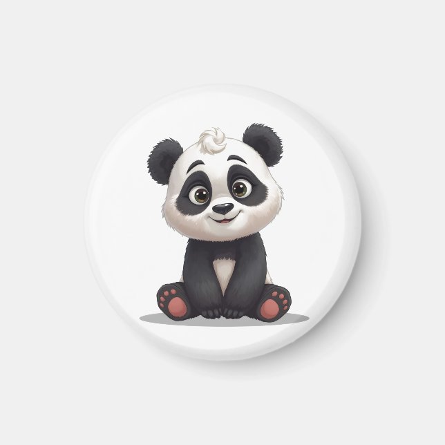 Imã Ilustração de Arte de Panda Sentado em Cartoon (Frente)