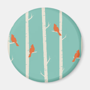 Imã Ilustração de Aves Laranja Retroativas em Árvor