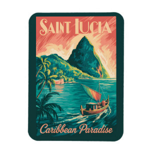 Ímã Ilustração de Barco em Santa Lúcia Arte de Viagem 