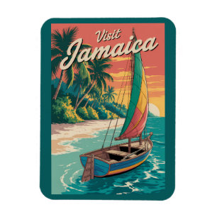 Ímã Ilustração de Barco Jamaicano Arte de Viagem Vinta