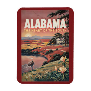 Ímã Ilustração de barco no rio Alabama Arte de viagem