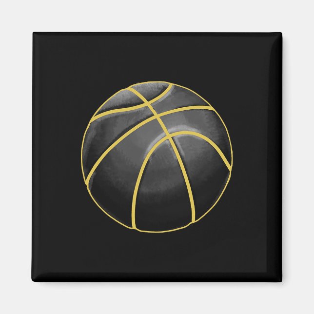 Imã Ilustração de basquete Black Dourado Ball Design S (Frente)
