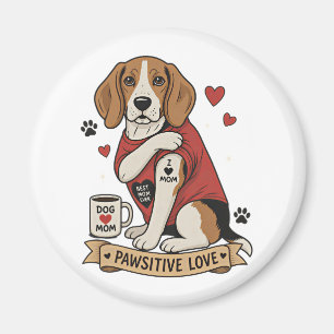 Imã Ilustração de Beagle com Tatuagem Eu Amo Mamãe