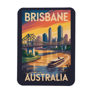 Ímã Ilustração de Brisbane Austrália Viagem Arte Vinta