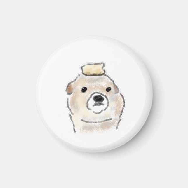 Imã Ilustração de cachorro com cabeça de manteiga fofa (Frente)