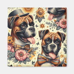 Imã Ilustração de Cachorro de Boxer Vintage