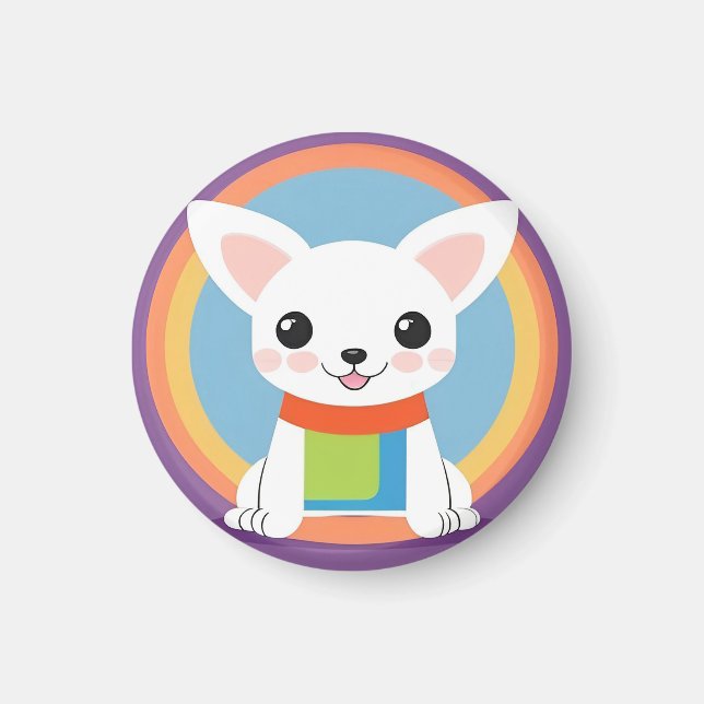 Imã Ilustração de Cachorro de Desenho Animado Fofo (Frente)
