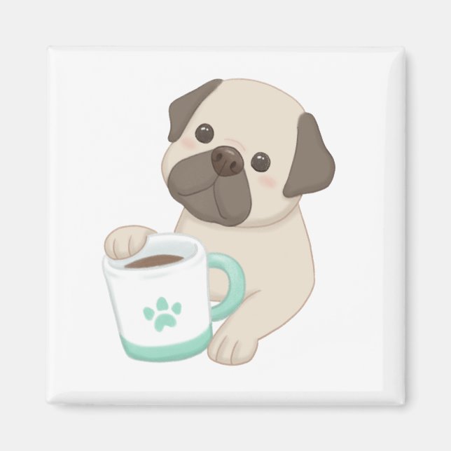 Imã Ilustração de Cachorro e Caneca (Frente)