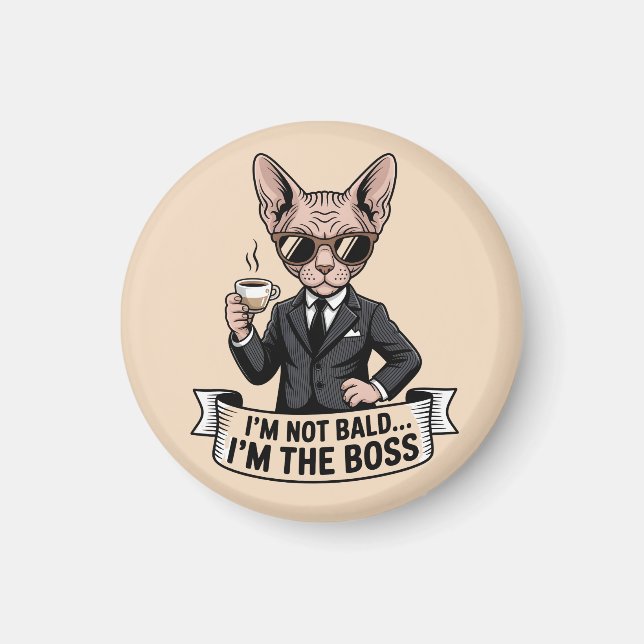 Imã Ilustração de Café com Gato Sphynx Chefe (Frente)