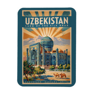 Ímã Ilustração de Camelo do Uzbequistão Arte de Viagem