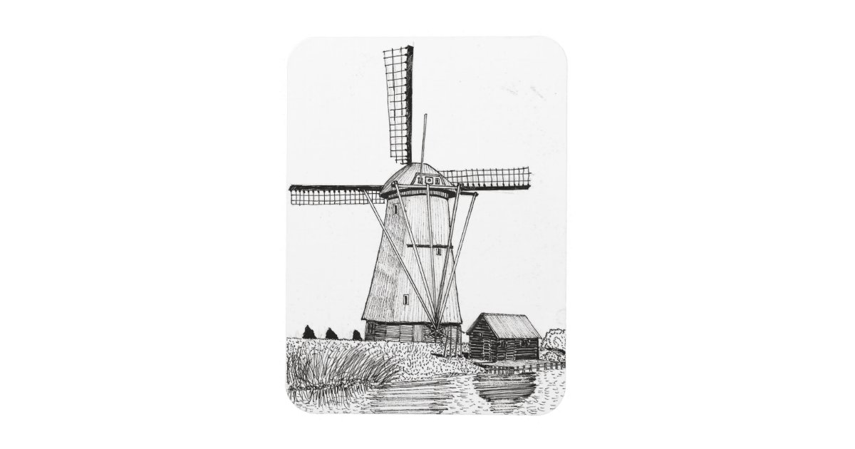 Moinho de vento antigo moinho de vento desenhado à mão para o seu design  desenhado em tinta preta