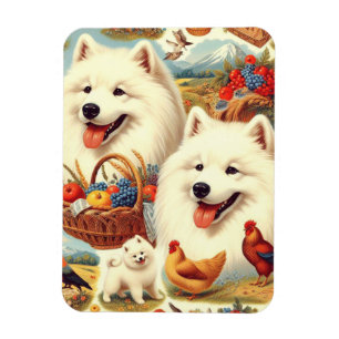 Ímã Ilustração de Cão Samoyed Vintage