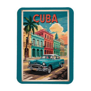 Ímã Ilustração de Carro Clássico de Cuba Arte de Viage