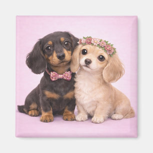 Imã Ilustração de casal de Dachshund fofo para o Dia d