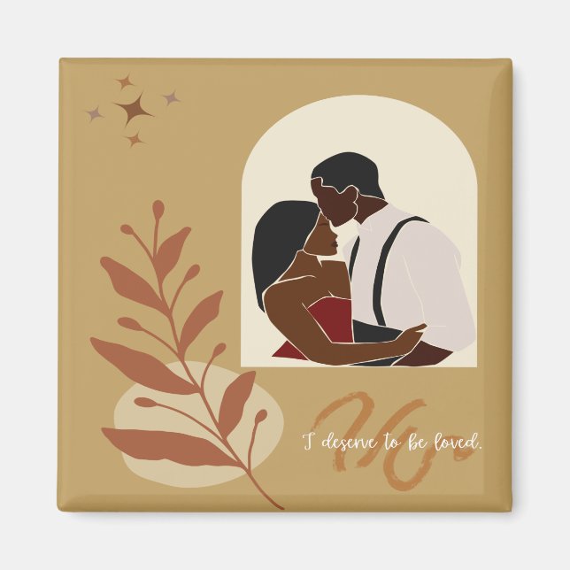 Imã Ilustração de Casal Negro 'Eu Mereço Ser Amado' (Frente)
