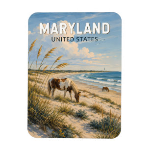Ímã Ilustração de Cavalo de Maryland Viagem Arte Vinta