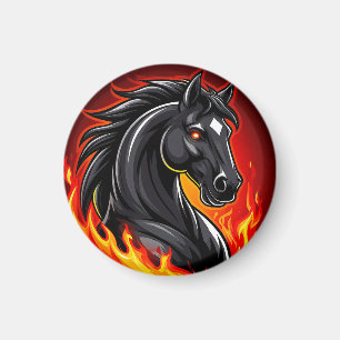 Imã Ilustração de Cavalo Preto Ardente com Olhos Brilh