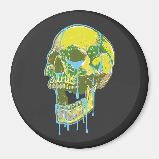 Imã Ilustração de Caveira com Neon Pingando – Arte Gru (Frente)