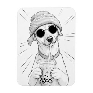 Ímã Ilustração de Chá de Boba de Cachorro Kawaii