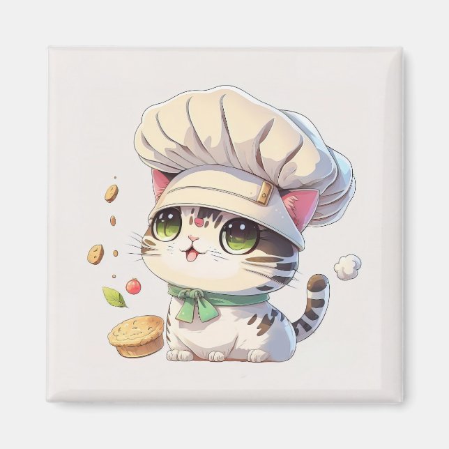 Imã Ilustração de Chef de Gato de Gato Gato Gato Gato  (Frente)