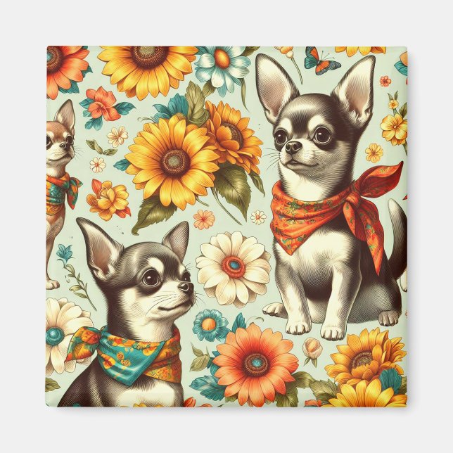 Imã Ilustração de Chihuahua Retro Cute (Frente)