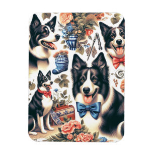 Ímã Ilustração de Collie de Borda de Vintagem de Corte