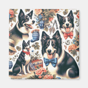 Imã Ilustração de Collie de Borda de Vintagem de Corte