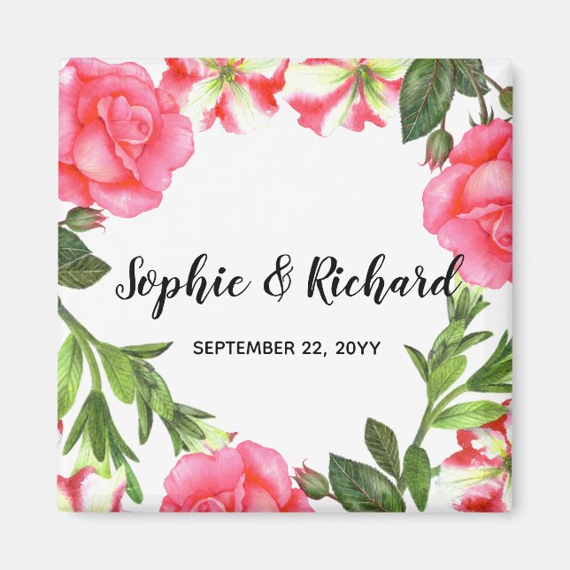 Imã Ilustração de cupão das flores rosa-d'água (Frente)