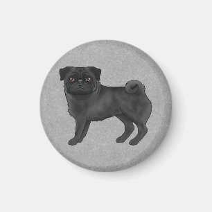 Imã Ilustração de desenho animado canino de pug cinza