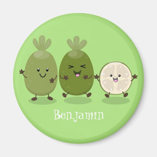 Imã Ilustração de desenho animado com abacaxi guava fe (Frente)