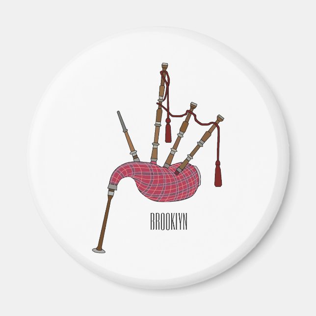 Imã Ilustração de desenho animado de Bagpipe (Frente)