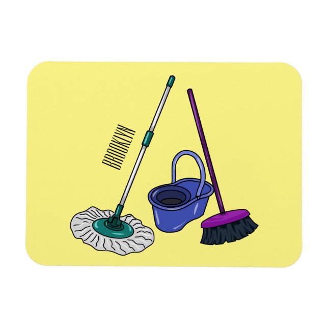 Ímã Ilustração de desenho animado de Broom & mop (Horizontal)