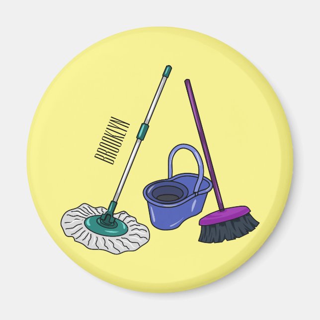 Imã Ilustração de desenho animado de Broom & mop (Frente)