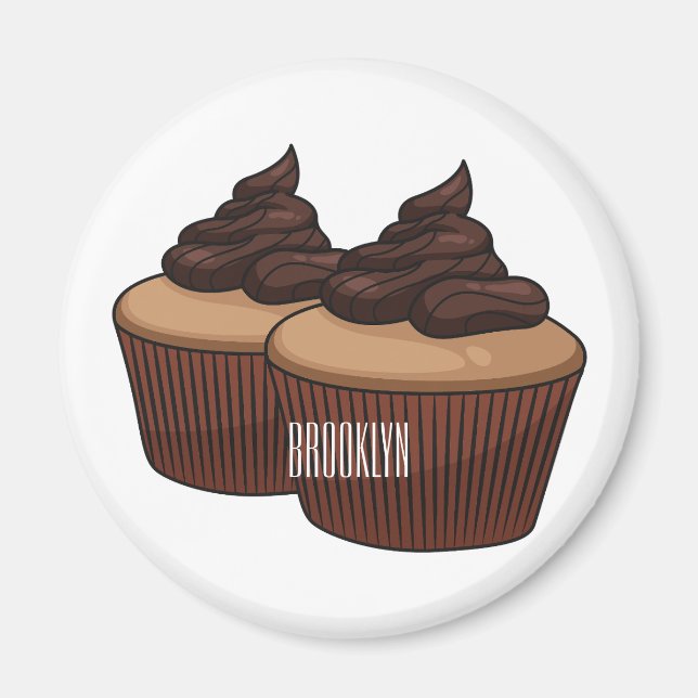 Imã ilustração de desenho animado de cupcake (Frente)