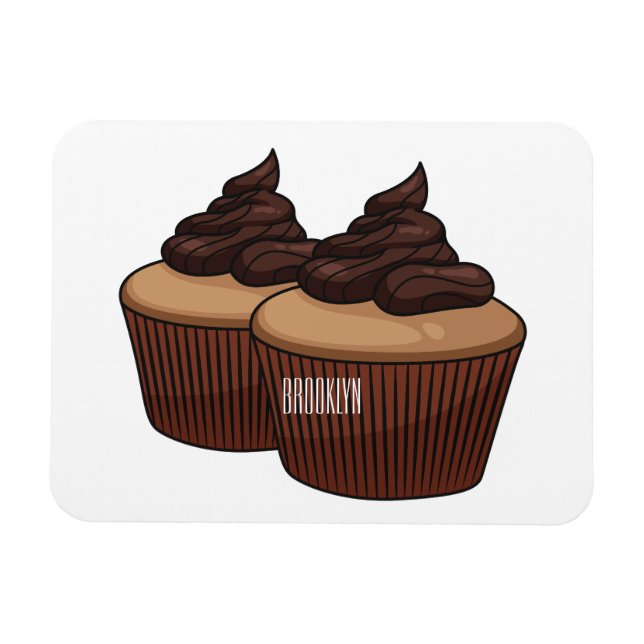 Ímã ilustração de desenho animado de cupcake (Horizontal)